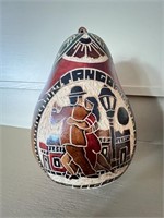 Pear Shaped Handcarved & Painted Gourd Dish