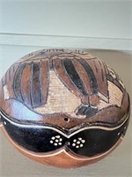Round Handcarved & Painted Gourd Dish