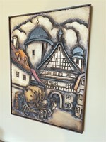Large Vintage Townscape Pottery Wall Art