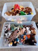 2 LIDDED TOTES OF BEANIE BABIES, OTHER BRANDED