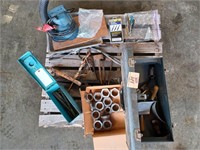 PALLET OF TOOLBOXES, HAND TOOLS, LARGE NUTS,