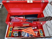 RED TOOLBOX FULL OF MISC TOOLS, WIRE CUTTERS