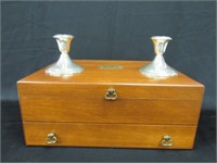 SILVERWARE BOX & S.S. CANDLE HOLDERS: