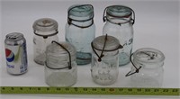 (6) CANNING JARS BLUE & CLEAR: GLASS & BAIL