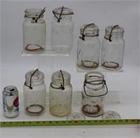 (7) ATLAS EZ SEAL GLASS JARS: GLASS LIDS/BAILS