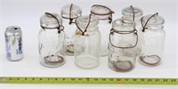 (7) CANNING JARS CLEAR GLASS TOP & BAIL