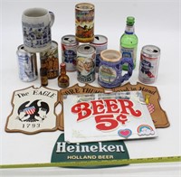 COLLECTIBLE BEER CANS, LIQUOR BOTTLES, PLAQUES