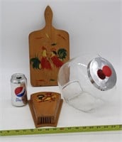 ROOSTER WOOD CUTTING BOARD, KNIFE HOLDER,