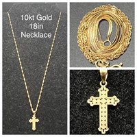 10k Gold 18in Necklace w/Cross Pendant