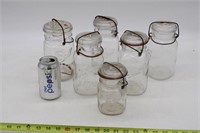 (6) CLEAR GLASS CANNING JARS GLASS & BAIL TOPS