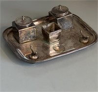 Silver Plated Inkwell/Desk Set/Pen Tray