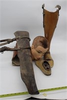 PARTS OF PROTHETIC LEG & MANNEQUIN HEAD