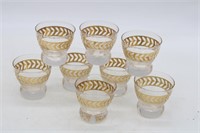 (8) MID CENTURY LOW BALL TUMBLERS GOLD LEAF BAND