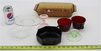CUPS, CANDLE HOLDERS, BOWL, GLASS BAKING PAN