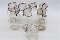 (8) GLASS CANNING JARS BAIL/GLASS TOPS