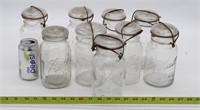 (9) GLASS CANNING JARS BAIL/GLASS TOPS