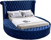 Velvet Upholstered Bed with Storage, King, Navy