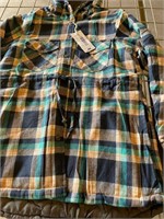 Women's Flannel Shirt Jacket with Hoodie - Medium