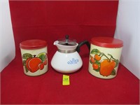 Corning Ware with two tin canisters
