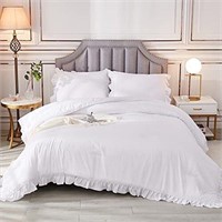 ANDENCY WHITE RUFFLE COMFORTER KING 3 PIECES $48