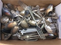 Box Of Vintage Assorted Silver Plate Flatware