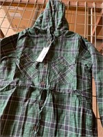 Women's Flannel Shirt Jacket with Hoodie - Large