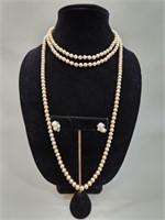Pearl (?) Necklaces, Earrings