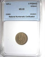 1876-J 5 Pfennig NNC MS-60 Germany