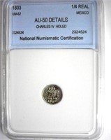 1803 1/4 Real NNC AU-50 DETAILS Charles IV