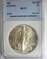 1987 Silver Eagle NNC MS-70 LISTS FOR $1200