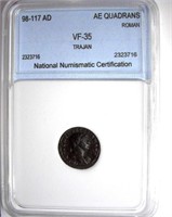 98-117 AD Trajan NNC VF-35 AE Quadrans