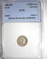 1885-GW 5 Centavos NNC AU-50 Costa Rica