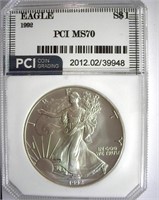 1992 Silver Eagle PCI MS-70 LISTS FOR $2100