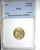 1942 6 Pence NNC MS-64 Australia