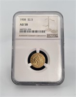 1908 NGC AU55 $2 1/2 Indian Head Gold Coin