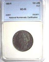 1968-R 100 Lire NNC MS-66 Italy