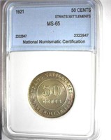 1921 50 Cents NNC MS-65 Straits Settlements
