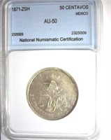 1871-ZSH 50 Centavos NNC AU-50 Mexico