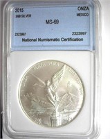 2015 .999 Silver Onza NNC MS-69 Mexico