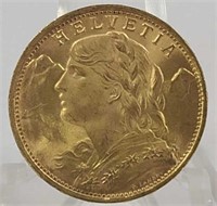 1935 Swiss 20 Francs Gold Coin
