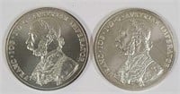 Two 2001 Austria 10 Kreuzer Silver Coins