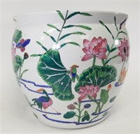 Chinese Hand Painted Floral Koi Jardiniere