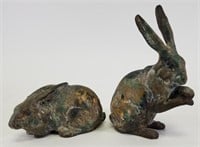 2 Cast Iron Garden Rabbits