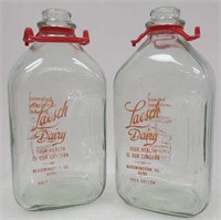 2 Laesch Dairy Half Gallon Milk Bottles