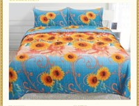 NEW Sunflower King Size 3 PC Quilt Set