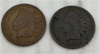 2 Indian head Pennies 1894 and 1901