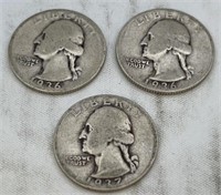 3 Early Washington quarters (2) 1936 and 37