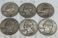 (6) 1950’s Washington quarters 1950-53