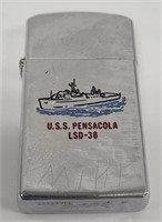 1970's Slim Zippo USS Pensacola LSD-38 Lighter