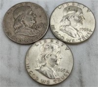 3 Franklin halves 1959d, (2) 63d